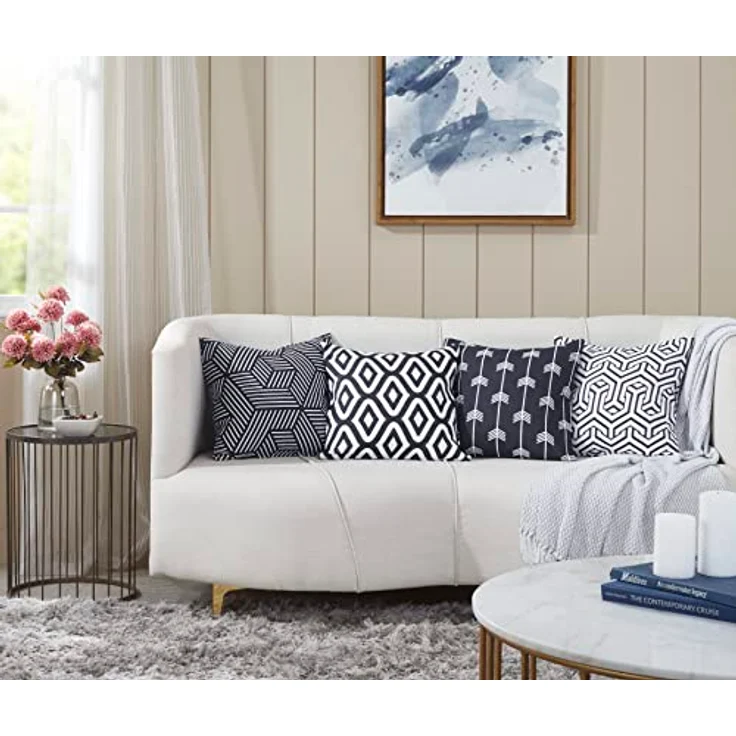 Penguin Home 4Er - Pack Dekorative Quadratische Kissen Aus Baumwolle, Luxuriöse, Stilvolle Für Wohnzimmer, Sofa, Schlafzimmer, Mit Unsichtbarem Reißverschluss, 45X45 cm (18"),Schwarz/Weiß - Mischen – Bild 3