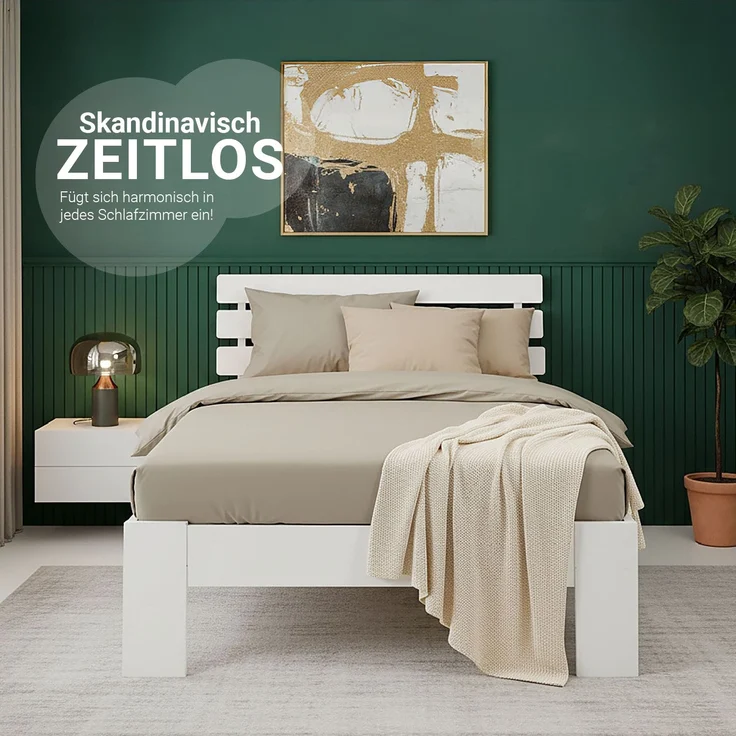 Einzelbett Holzbett 90x200 mit Lattenrost Weiß Kiefer Bett Bettgestell Massivholz – Bild 7