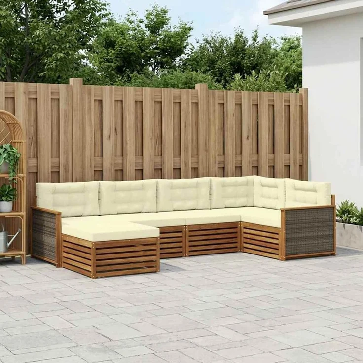 vidaXL Outdoor-Sofagarnitur 6 stk. 6-Sitzer Natur und Creme 3383558 – Bild 1