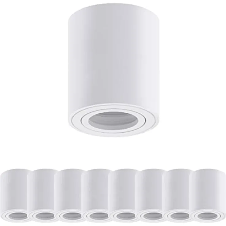 Oktaplex 9x Aufbauspot Lile M, GU10 & LED Modul 230V Aufbauleuchte, Aluminium rund, weiss, schwenkbar
