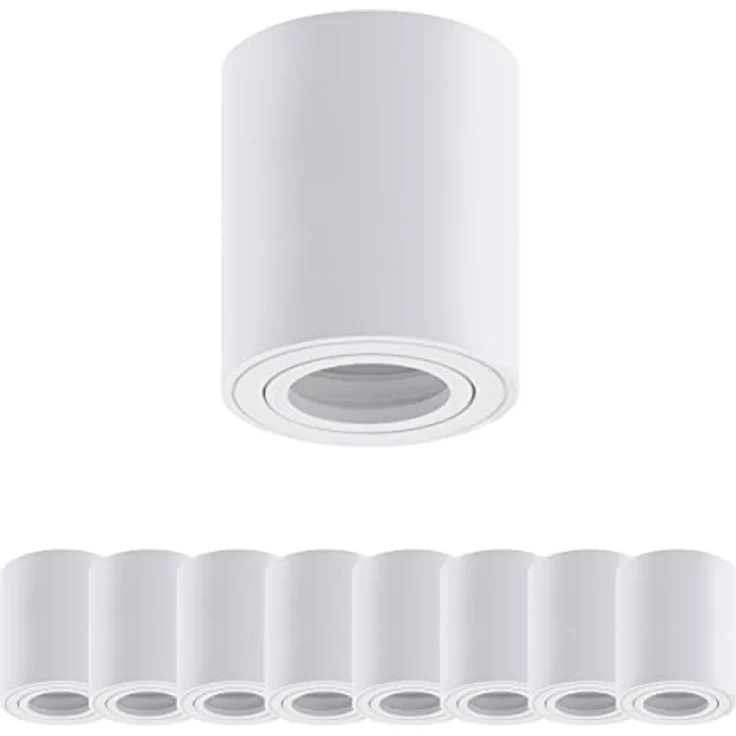 Oktaplex 9x Aufbauspot Lile M, GU10 & LED Modul 230V Aufbauleuchte, Aluminium rund, weiss, schwenkbar – Bild 1