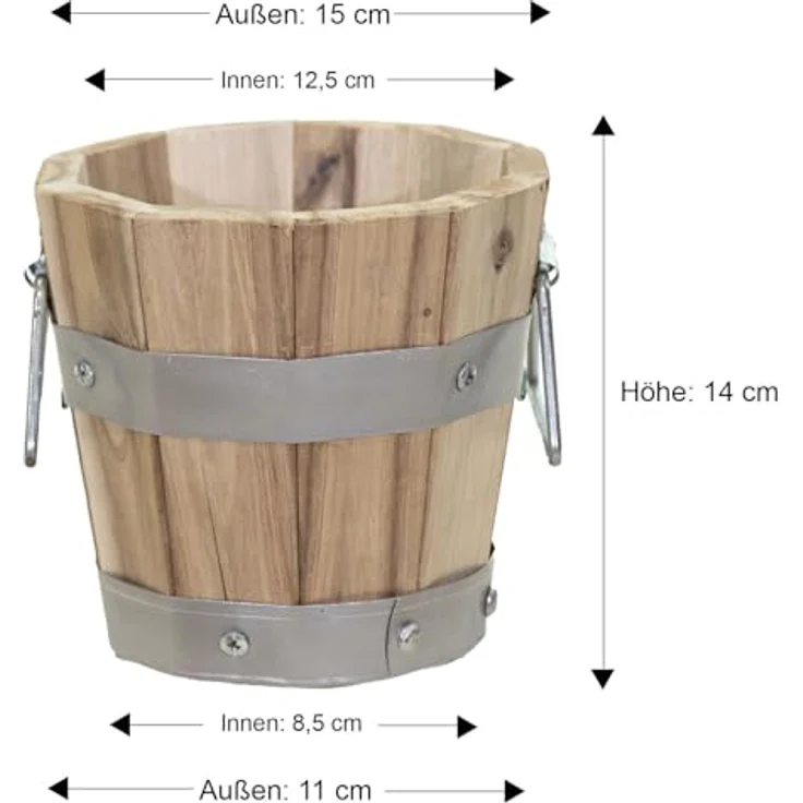 colourliving Pflanzkübel Pflanztopf rund mit Griffen, FSC Akazienholz, Blumenkästen aus Holz, integriertes Entwässerungsloch, metallverstärkte Konstruktion – Bild 3