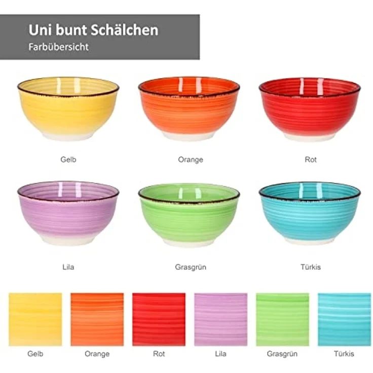 MamboCat Müslischale 6er Set Snack-/Dipschale Uni bunt 12cm - 24326734, Steingut – Bild 5