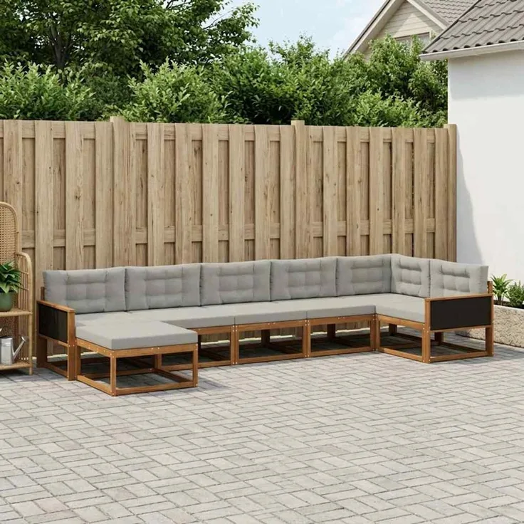 vidaXL Outdoor-Sofagarnitur 7 stk. 7-Sitzer Natur und Hellgrau 3382734