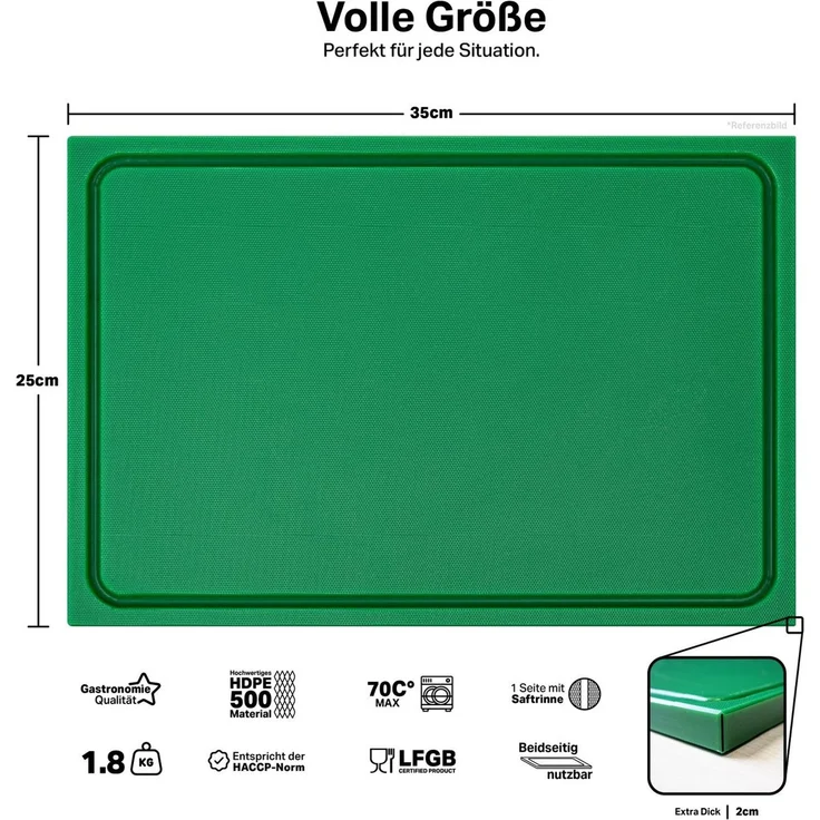 MUVELL Schneidebrett Kunststoff, Grün, 60x40x2 cm, mit Saftrille, EXTRA dick, Kunststoff, (Stück, 1-St, Schneidebrett), messerschonend,Saftrille,Extra Dick – Bild 2