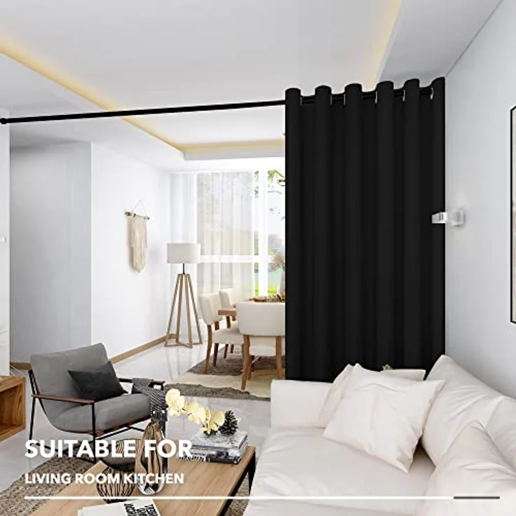Deconovo Vorhänge Blickdicht Thermogardinen mit Ösen Übergardinen Schwarz | 1 Stück, H290 x B200 cm, Hitzeschutz, Sichtschutz für Wohnzimmer und Schlafzimmer, Blackout Curtain, Verdunkelungsvorhang – Bild 9