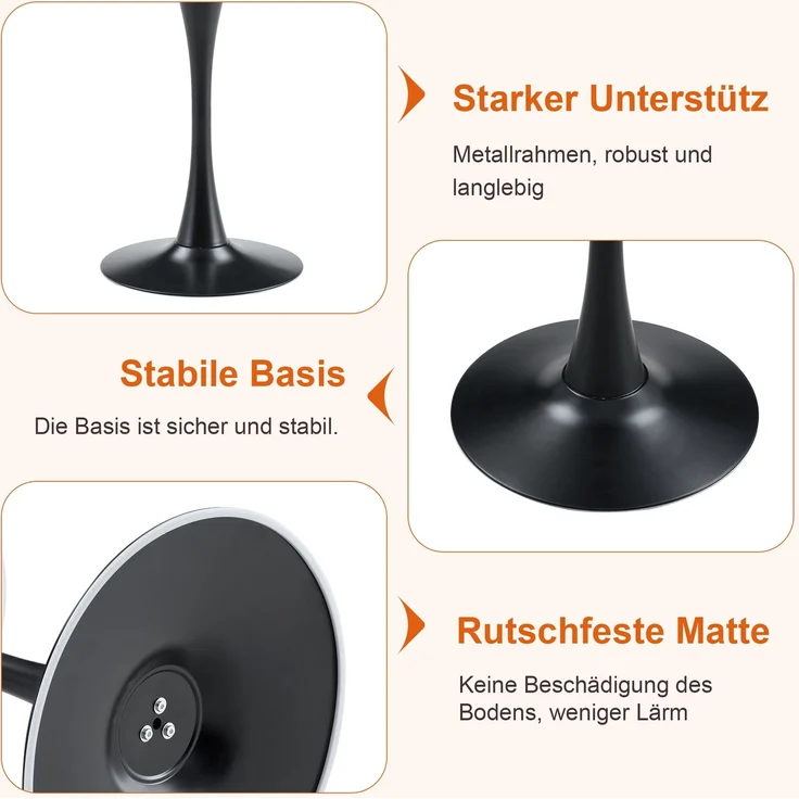 Esstischgruppe H 72 x T 60 x B 60 cm mit MDF-Tischplatte, weißen PU-Leder-Stühlen und schwarzem Metallgestell, mit 2 Stühlen – Bild 10