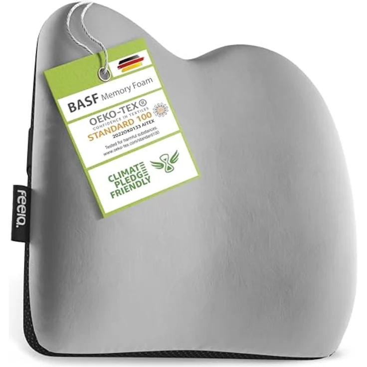feela.® Ergonomisches Rückenkissen, Gedächtnisschaum-Rückstützkissen mit verstellbarer Passform für Auto- und Bürostühle, Silber – Bild 1