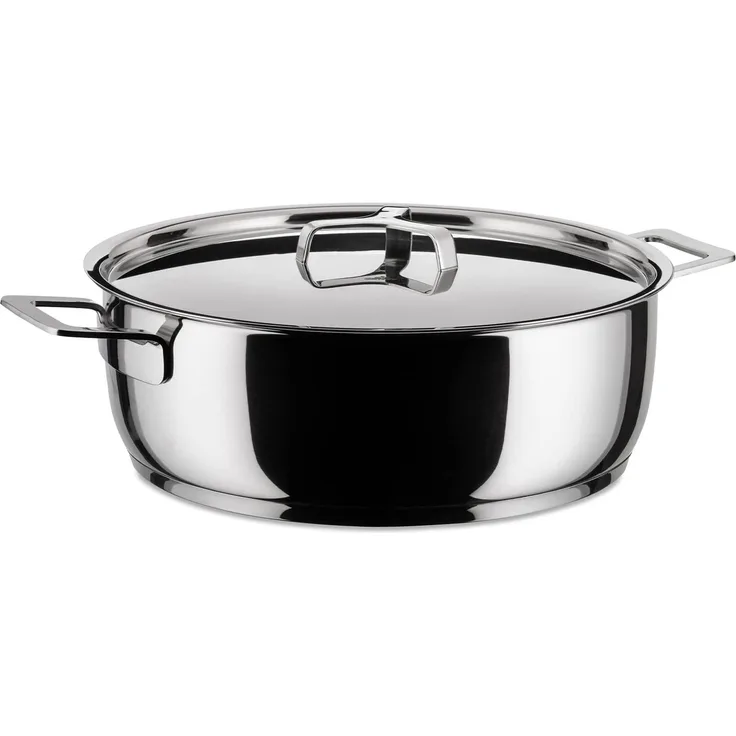 Alessi ''POTS & PANS'' Flache Kasserolle mit zwei Griffen aus Edelstahl