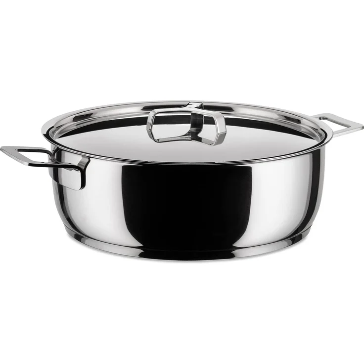 Alessi ''POTS & PANS'' Flache Kasserolle mit zwei Griffen aus Edelstahl