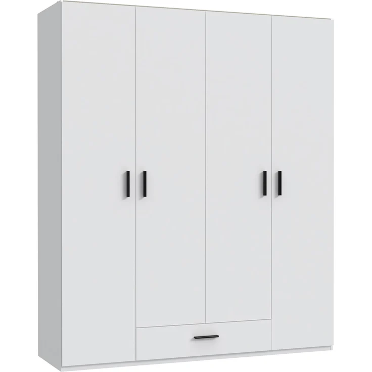 Forte TRAWEN Kleiderschrank 170 180, moderner Kleiderschrank, 4-türig, Schublade, Schlafzimmerschrank, Holzwerkstoff, Weiß, 177,5 cm breit x 210,5 cm hoch x 54,2 cm tief – Bild 3