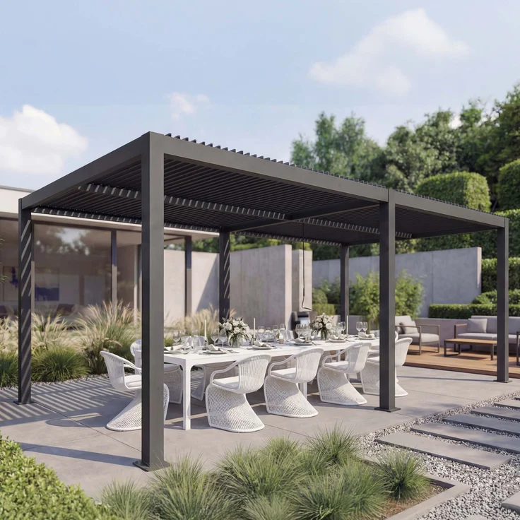 Mendler 'HWC-L46' Pergola, Regenrinne sturmfest, Aluminium anthrazit, 3x6 m – Bild 1