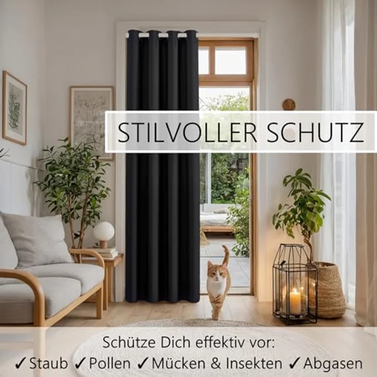 tinycurtains Türvorhang für alle gängigen Türgrößen, Thermovorhang (ohne Stange) Türgardine (1 St), Ösen, abdunkelnd, 100% Polyester, Raumteiler blickdicht schwarz Eclipse 210x150cm für Tür & Fenster – Bild 7