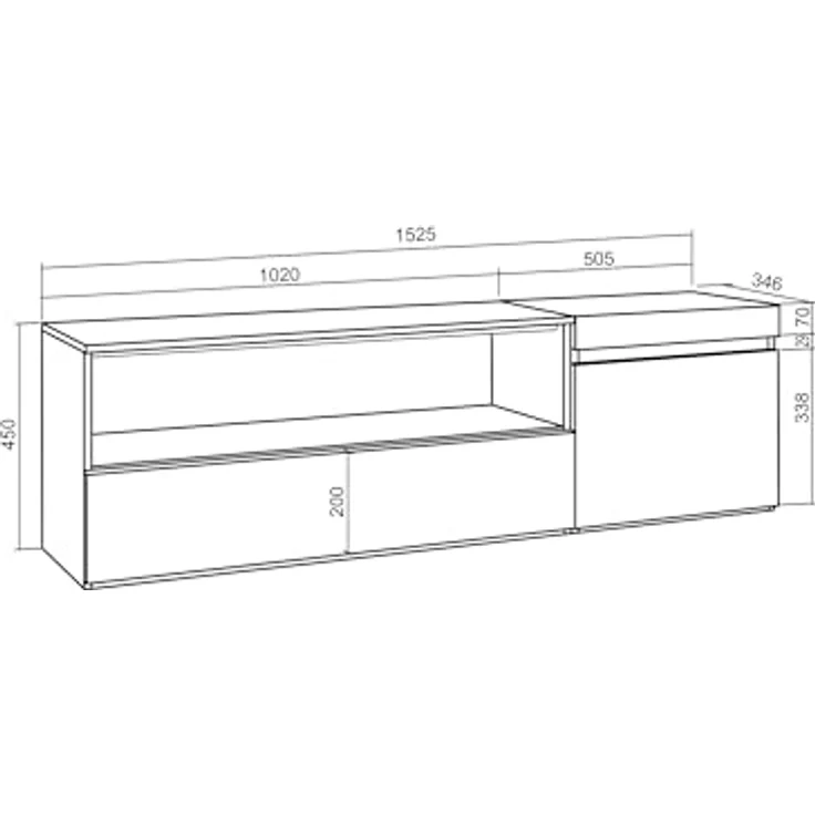 Skraut Home | TV-Schrank, Lowboard | für Wohnzimmer und Esszimmer | 150x45x35cm | Für TV-Geräte bis zu 65" | Hängend | Moderner Stil | Eiche – Bild 3