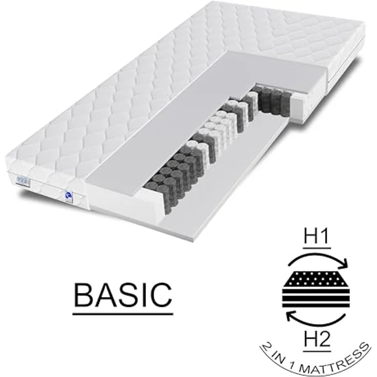 Taschenfederkernmatratze orthopädische 7-Zonen, zwei unterschiedlich feste Liegeseiten, TULENA, (Öko-Tex Zertifiziert), Wendematratze, Größe: 80 x 190 cm, H1 + H2 Basic – Bild 4