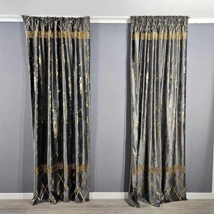 Gardinen by Justyna Verdunkelungsvorhang 2er Seiten Schal Set mit Muster Grau (2 St), Kräuselband, verdunkelnd, Abdunkelnd,Blickdict,Verdunkelung,Verdunkelt,Blackout