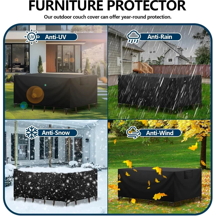 Aujink Abdeckung Gartenmöbel Winterfest, Wasserdichte Schutzhülle Gartenmöbel 420D Oxford Anti-UV Abdeckplane für Gartentische Terrassenmöbel Regenschutz und Staubfest Abdeckhaube Schwarz 250 x 210 x 90 cm – Bild 7