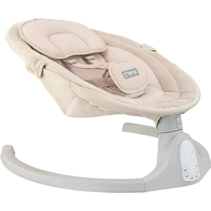 MoMi KENANI SAND Babywippe für Babys bis 9 kg, mit LED-Display, Fernbedienung & Bluetooth für Smartphone, Batterie- oder Stromanschluss, mit 5-Punkt-Sicherheitsgurt, Bügel und Spielzeug – Bild 23