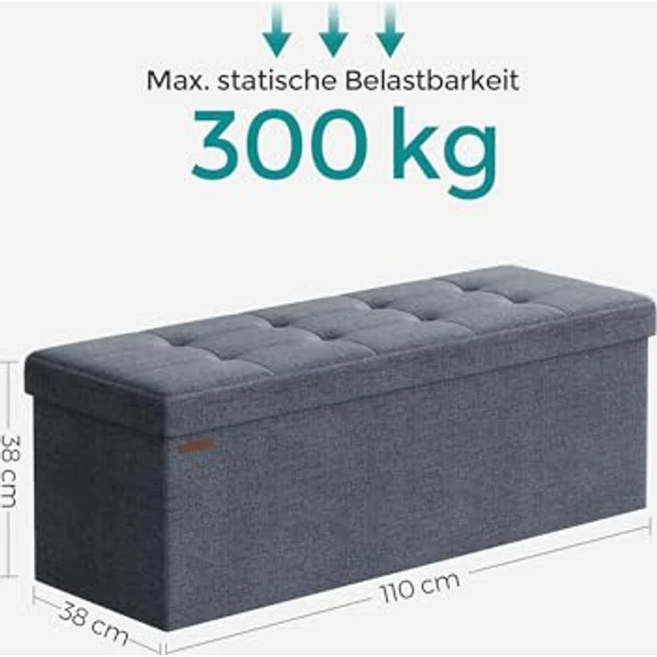 Songmics 110 cm Sitzbank mit Stauraum, klappbare Sitztruhe, Aufbewahrungsbox, Fußbank, helldenimblau LSF077Q01 – Bild 3