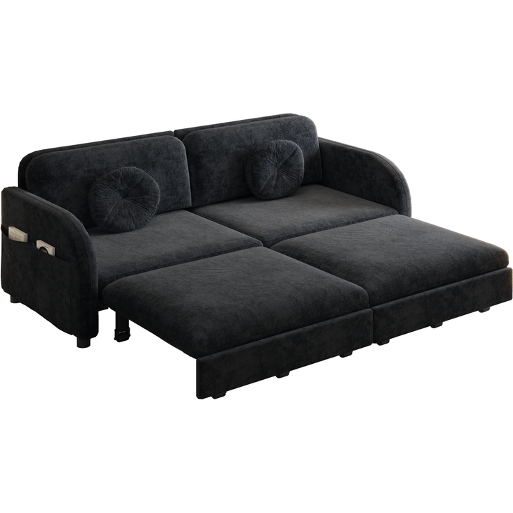 Schlafsofa Chenille, 3-in-1 ausziehbar mit Stauraum, 166x84x90 cm, Schwarz – Bild 8