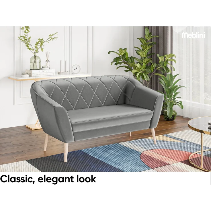 MEBLINI Mini Sofa 2-Sitzer für Wohnzimmer - Mini Lounge für zwei Personen - Küchensofa - Sofa Klein - GISELA - 2 - Hellgrau Samt – Bild 2