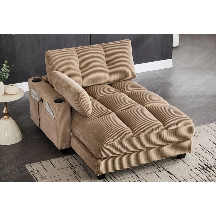 LVHOM Polsterliege Ottomane/Loungesofa/Polsterbett/Daybett/Gästebetten/Schlafsofa (USB/Typ C-Ladeanschlüssen, Seitentaschen, Getränkehalter, modularer Flexibilität Palmen Sessel, links & rechts tauschbare Armlehnen, Schlaffunktion, Platzsparend, 1-St, ... – Bild 1