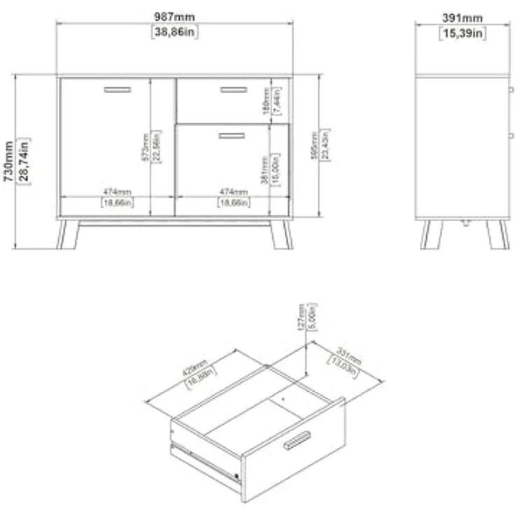 Dmora - Kommode Deirdr, Wohnzimmerbuffet, Wohnzimmer-Sideboard, Moderne Küchen-Speisekammer, 99x39 h73 cm, Eiche und Weiß – Bild 2