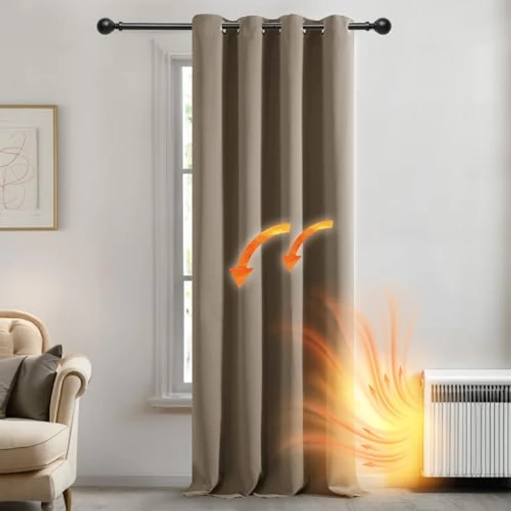 Deconovo Blickdichter Verdunkelungsvorhang UV-Schutz Thermovorhang Taupe | 1 Stück, H180 x B140 cm, Verdunkelungsgardinen, Thermovorhang, Hitzeschutz, Sichtschutz für Wohnzimmer und Schlafzimmer – Bild 2