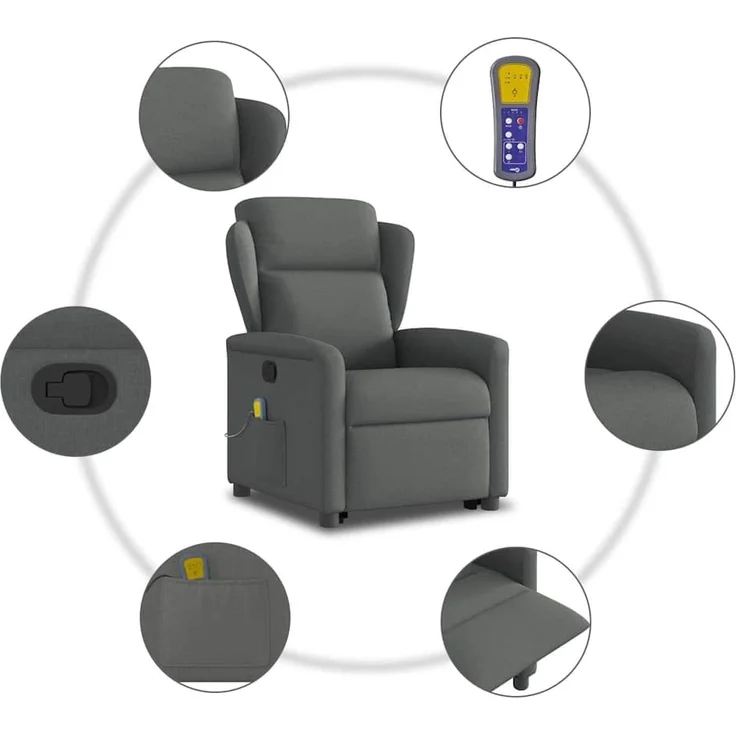 vidaXL Massagesessel mit Aufstehhilfe Dunkelgrau Stoff 3303145 – Bild 9