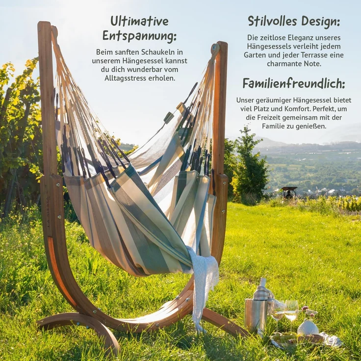 La Siesta 'Udine Organic Zebra' Hängesessel, sea salt, Bio-Baumwolle mit Eucalyptus-Gestell, 115 x 180 x 125 cm – Bild 5