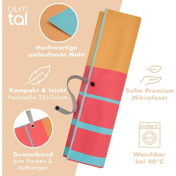 Blumtal Reisehandtuch Strandhandtuch 90x180 cm aus Mikrofaser - kompakt & schnelltrocknend, sandfrei mit Band - Mikrofaser Handtuch groß mit Wellen-Muster – Bild 3