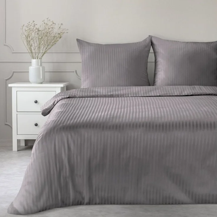Eurofirany Bettwäsche Satin-Damast Bettwäschegarnitur 2TLG / 3TLG Baumwolle, Streifen, einfarbig, elegantes Design – Bild 1