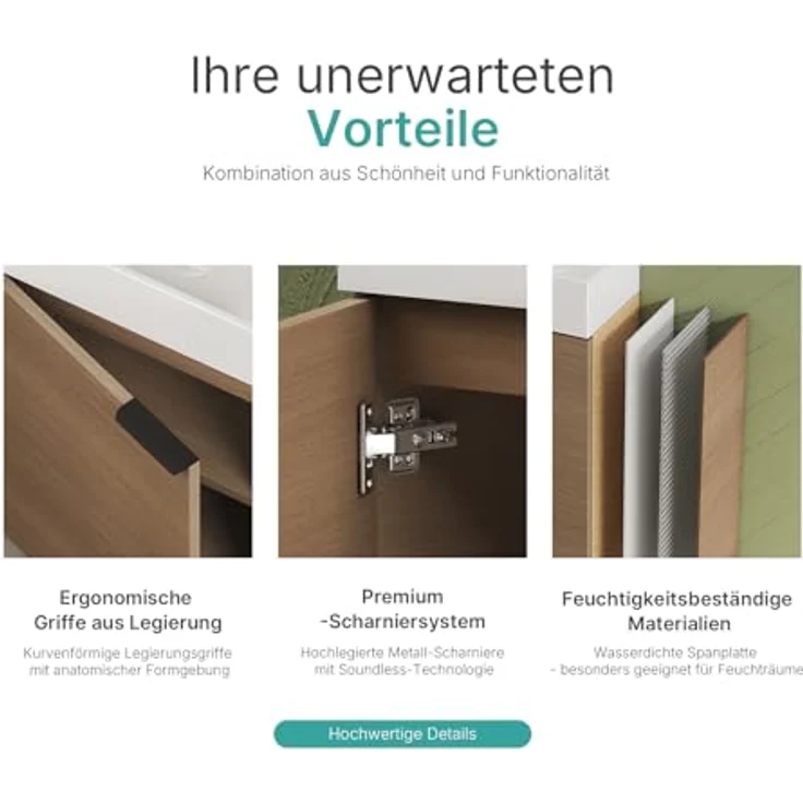 EMKE Waschbecken mit Unterschrank 41 cm, Kompaktes Waschtisch-Set mit Keramikbecken für Gäste-WC & kleines Bad, Waschtisch mit Unterschrank, Sonoma Eiche – Bild 6