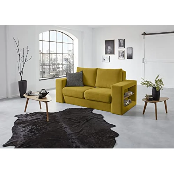 LOOKS by Wolfgang Joop Looks V-2 Designer Sofa mit Hockern und Regal, 2 Sitzer Couch, Funktionssofa, gelb, Sitzbreite 160 cm – Bild 3