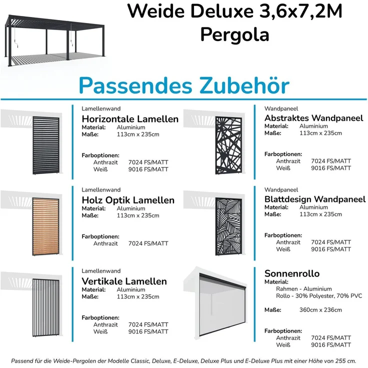Weide Deluxe | Pergola Voll Aluminium freistehend | 3,6 x 7,2 M | Lamellendach weiß – Bild 9