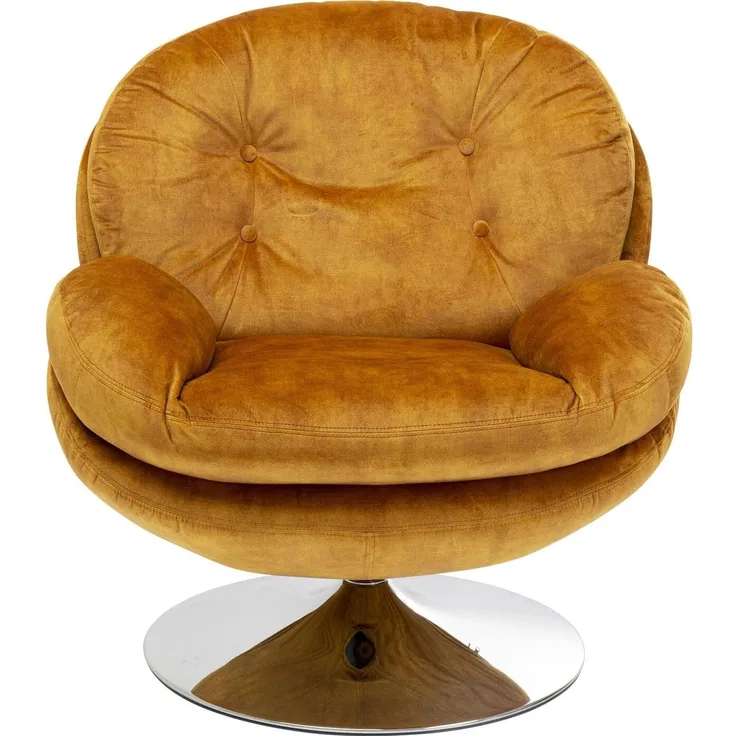 Kare Design Drehsessel Cosy, Amber, Sessel, Polstersessel, Samtoptik, Stahl Fuß, 360 Grad drehbar, Retro Look, 84 x 81 x 83 cm (H/B/T)