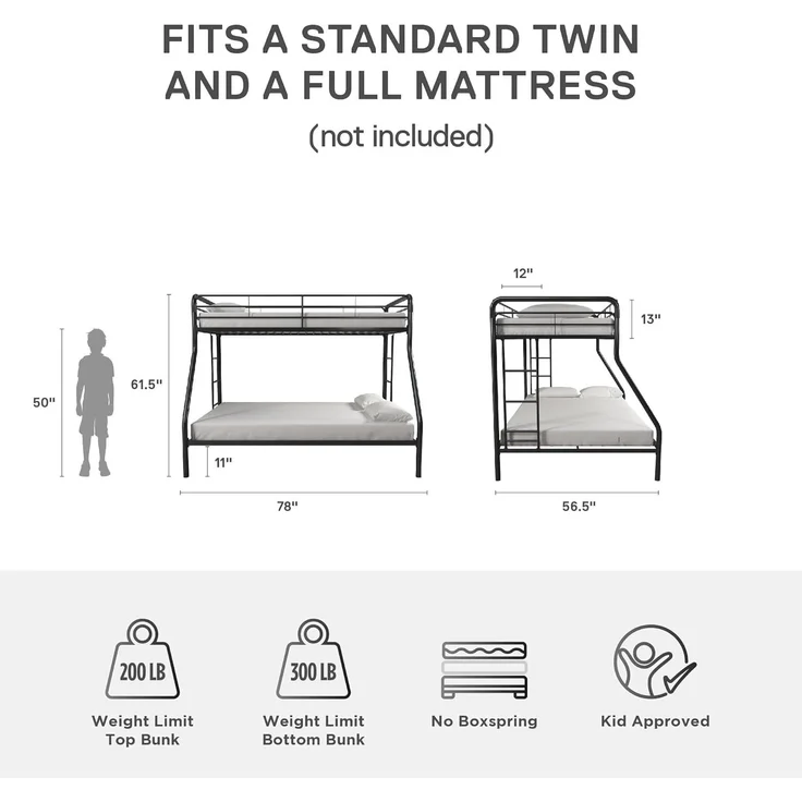 DHP Furniture Twin-Over-Ganzmetall-Etagenbett Dorel Mehrere Farben, platzsparendes Design, langlebige Stahlrahmenkonstruktion – Bild 1