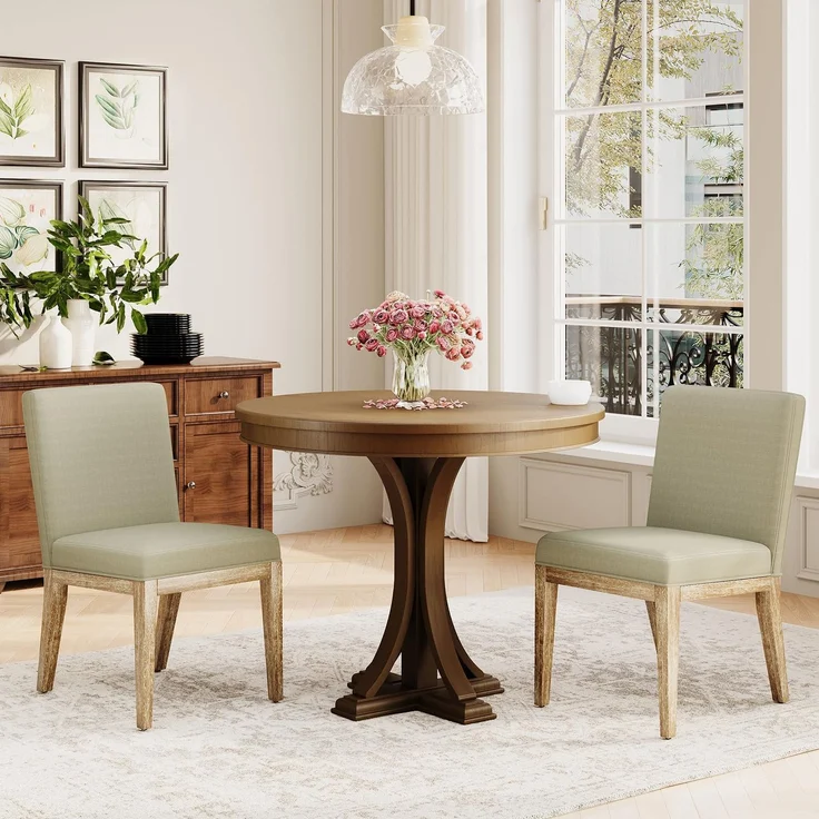 COLAMY Esszimmerstühle 2er Set, Moderne Esszimmerstühle mit Stoffbezug, Küchenstühle im Landhausstil für Restaurant und Wohnzimmer, Khaki – Bild 1