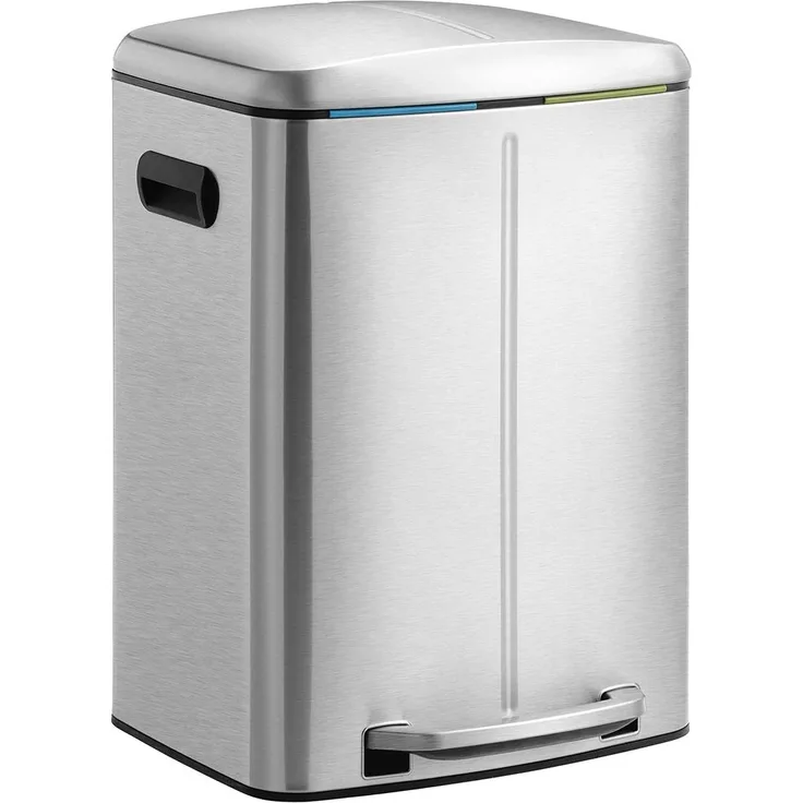 Songmics Mülleimer mit 2 Fächern und Softclose, luftdicht, Metall silber, 40 (2x20) Liter