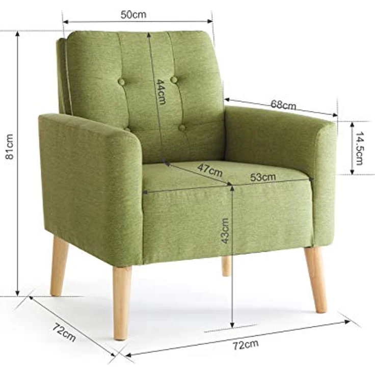 Mondeer Sessel, Sessel ​mit Armlehnen Massivholzbeine Modern Einfach für Schlafzimmer Wohnzimmer Balkon Büro, D72 x W72 x H81 cm, Grün – Bild 4