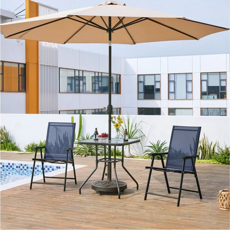 Yaheetech Klappstuhl 2-er Set Klappbarer Gartenstuhl aus Texteline-Gewebe, Stabile Gartenstühle mit Rückenlehne & Armlehnen bis 150 kg Belastbar – Bild 3