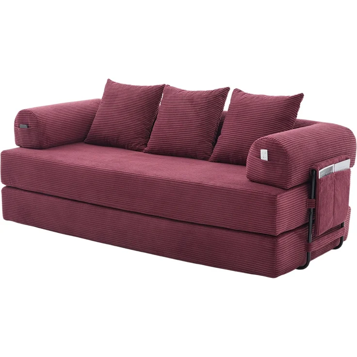 LVHOM Schlafsofa 3 Sitzer, Klappsofa mit Schlaffunktion, Bodensofa, Polstersofa aus CordStoff, Schlafcouch dauerschläfer, frei Kombination, 200x94x67 cm, Weinrot – Bild 2