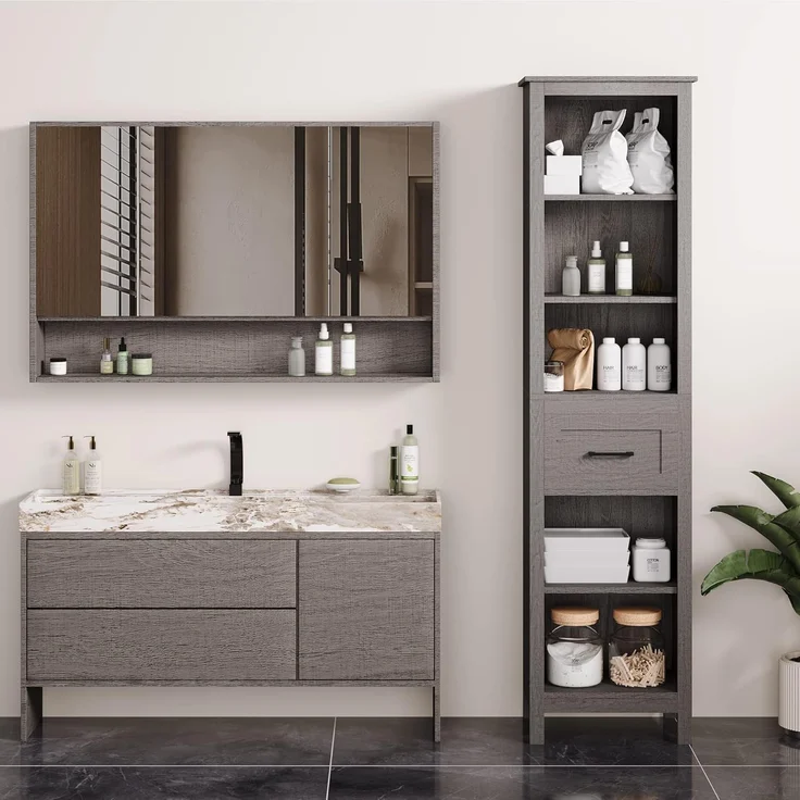 Homfa Hochschrank Badezimmerschrank, Badschrank schmal, 180cm hoch, weiß – Bild 2