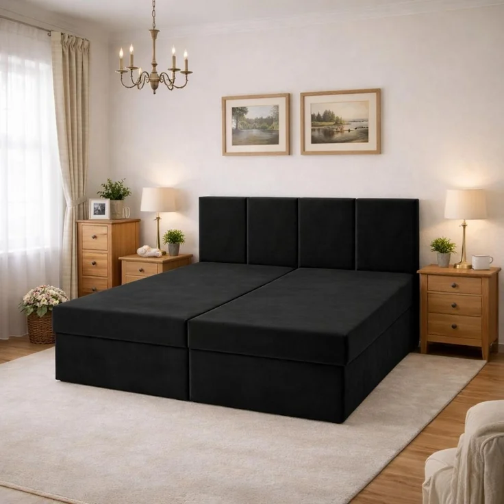 KRISAN MÖBEL Kontinentalbett DREAM1 Schwarz, Premium-Komfort für Ihr Schlafzimmer mit 2 Bettkasten, Bonell-Federkern Matratze und Topper, 140 x 200 cm – Bild 5