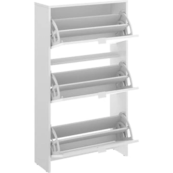 Dmora - Schuhregal Vignole, Platzsparendes Schuhregal für den Eingangsbereich, Schuhschrank mit 3 Klapptüren, 61x25h113 cm, Weiß – Bild 5