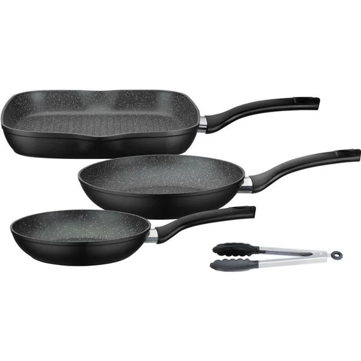 GSW Pfannen-Set Gourmet Granit, Aluminium (Set, 4-tlg, 1x Bratpfanne Ø 20 cm, 1x Bratpfanne Ø 24 cm, 1x Grillpfanne Ø 28 cm), Induktion – Bild 3