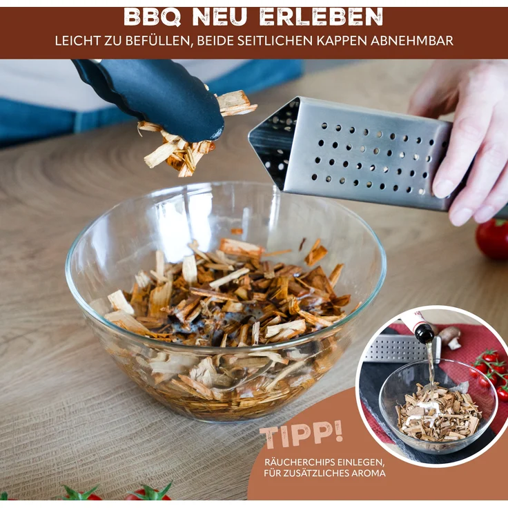 Räucherbox / Edelstahl, ca. 6 x 21 cm / Smokerbox BBQ für Raucharoma – Bild 3
