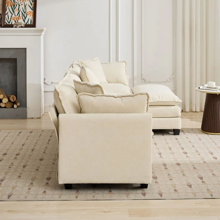 ZUBALIYA Sofa mit LED - Beleuchtung, mit Chenille - Bezug, mit Cordbezug, modular aufgebaut, aus Chenille, Beige – Bild 9