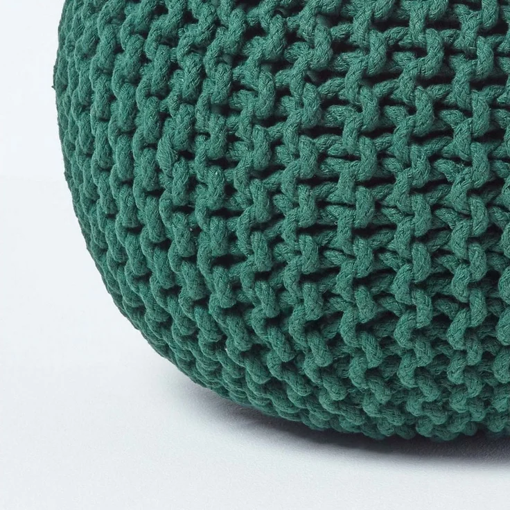 Homescapes Pouf Runder Strickpouf 100% Baumwolle, tannengrün – Bild 3