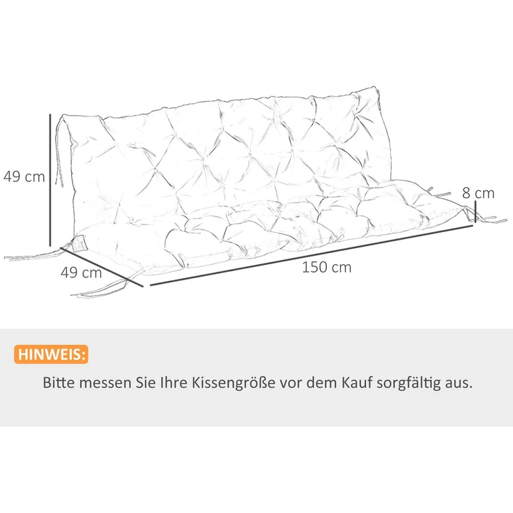 Outsunny Bankauflage, Polyester, Schaumstoff, Khaki, 98L x 150B x 8T cm – Bild 3
